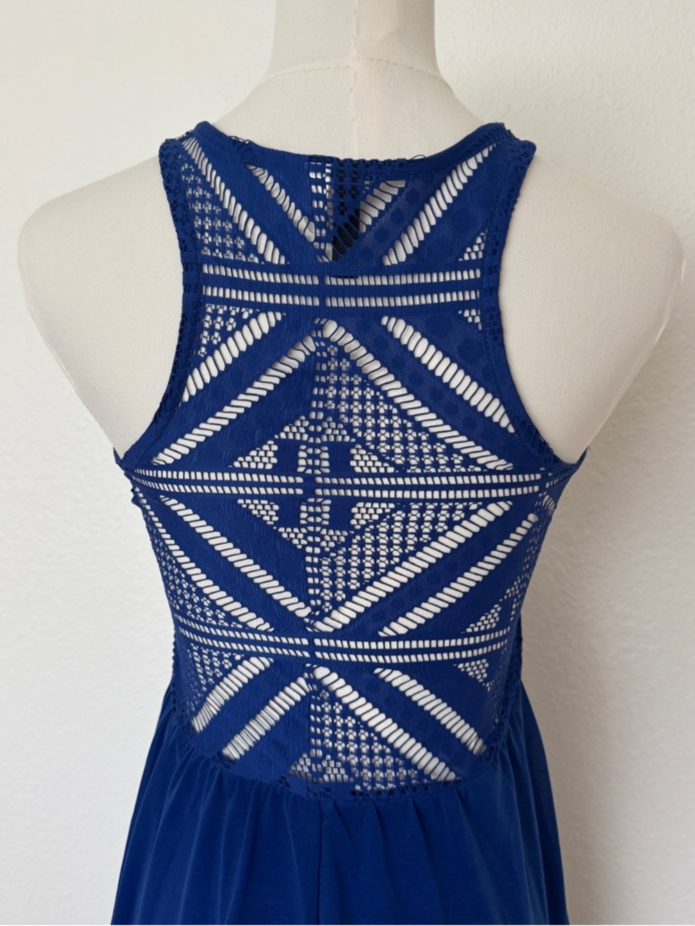 Blue Crochet Handkerchief Hem Crochet Back Maxi Dress